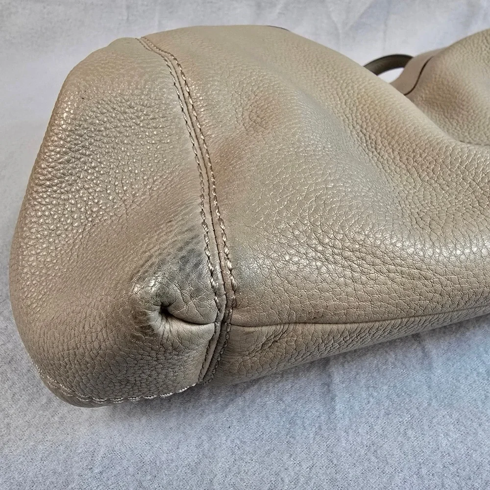 Coach Lexy Shoulder Bag Taupe Pebbled Leather Hobo Tote F57545 Silver Hardware